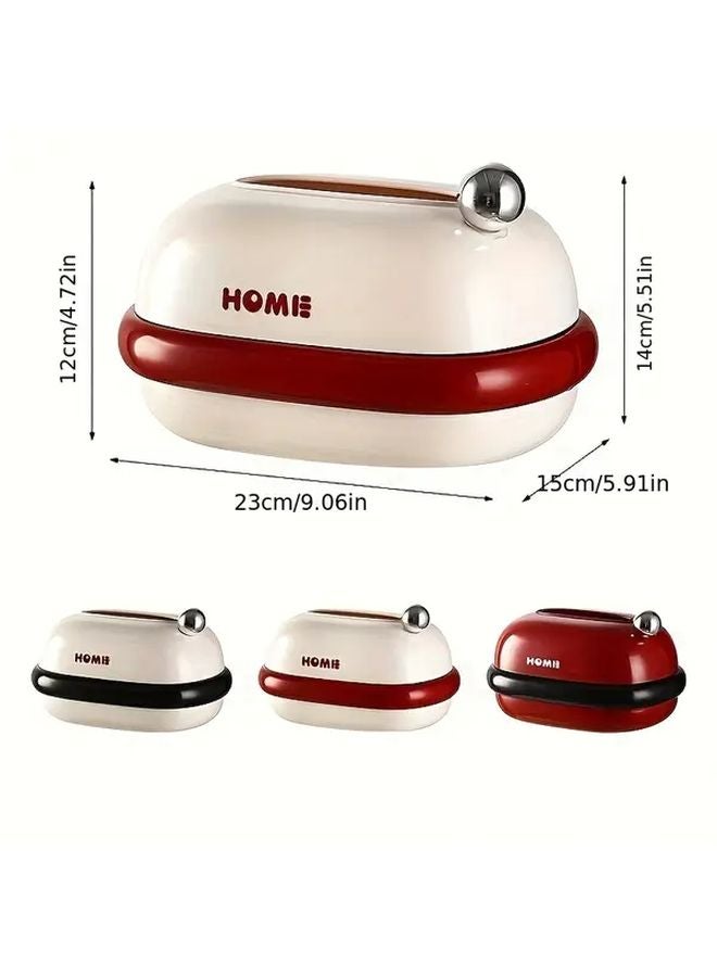 حامل علبة المناديل الكرتوني بدائرة بيضاء وحمراء بتصميم زنبركي مضغوط لتخزين الحمام وغرفة المعيشة - Image 3